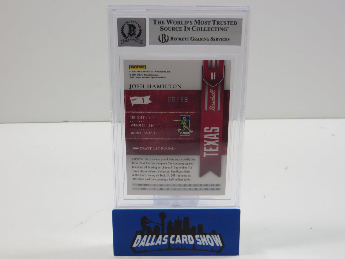 2011 PLAYOFF CONTENDERS PLAYOFF TICKET #1 JOSH HAMILTON BGS 10 AUTO