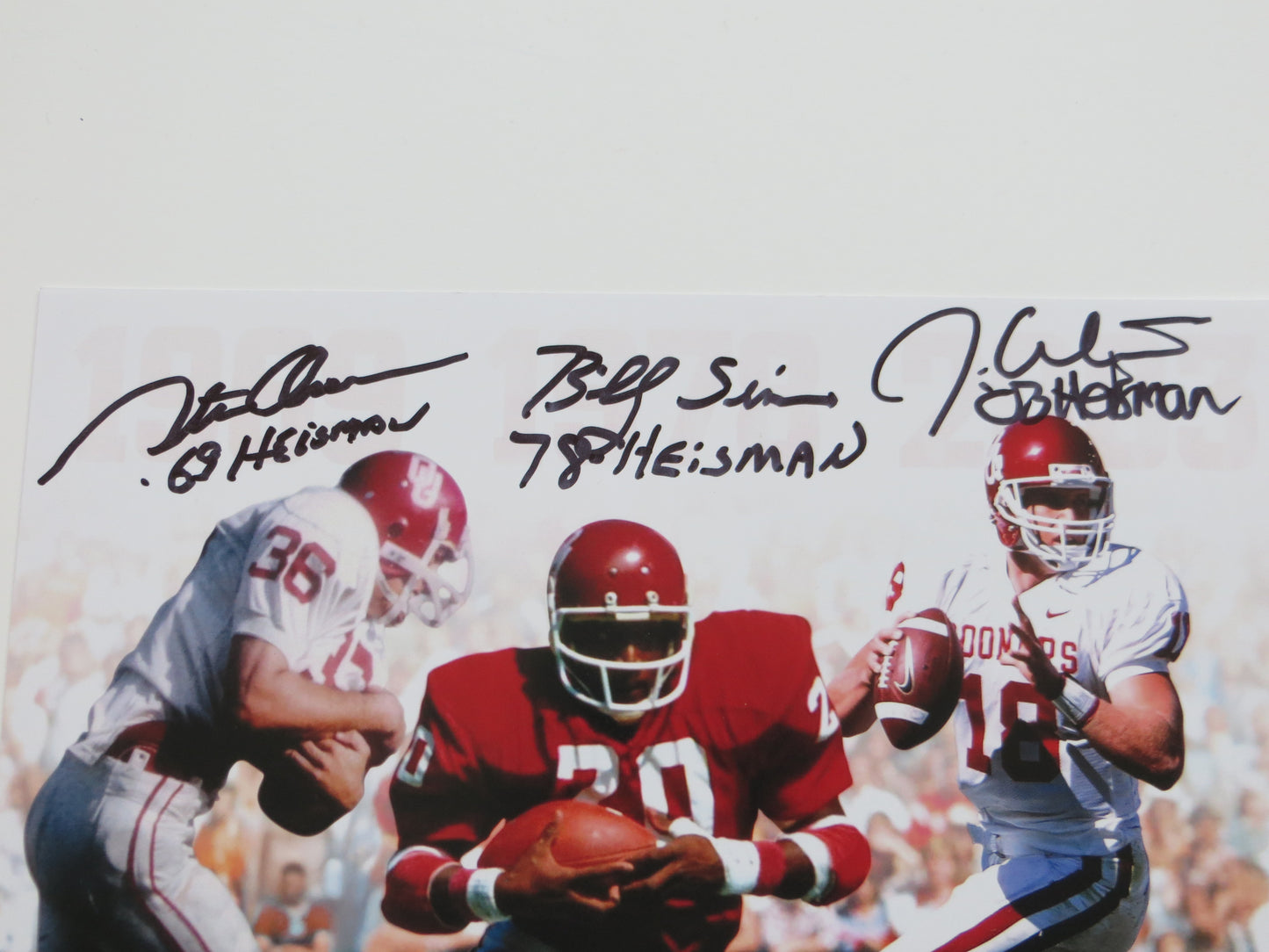 OKLAHOMA OU SOONERS HEISMAN BILLY SIMS STEVE OWENS JASON WHITE SIGNED Custom 8x10 BAS