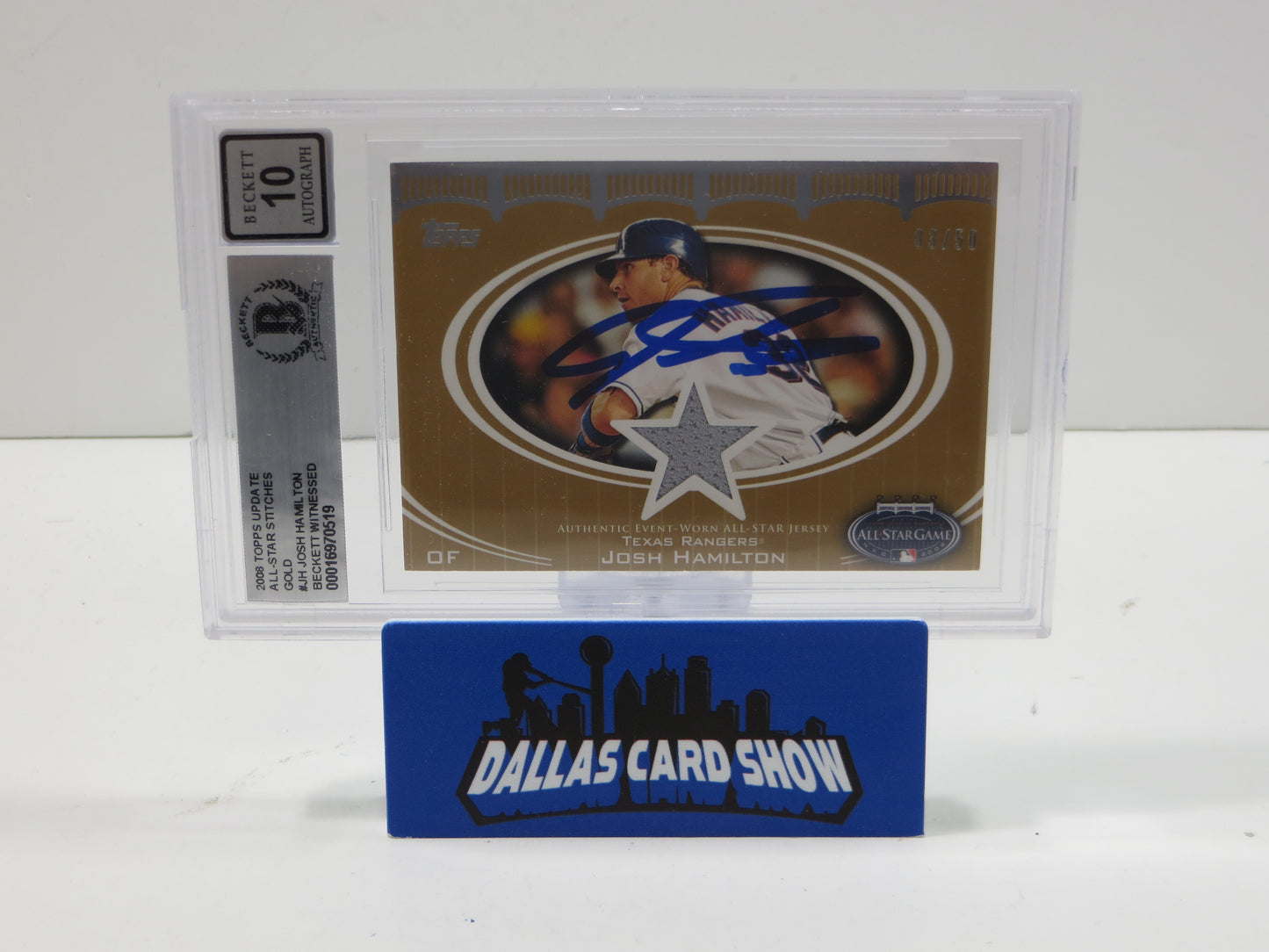 2008 TOPPS UPDATE ALL-STAR STITCHES GOLD #JH JOSH HAMILTON BGS 10 AUTO