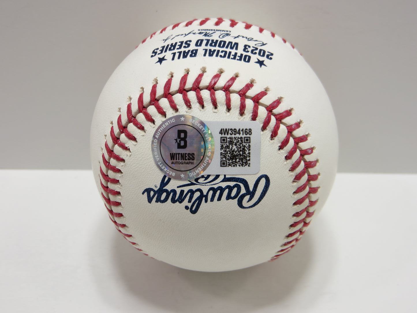 EVAN CARTER TEXAS RANGERS SIGNED 2023 World Series BASEBALL w/Champs BAS