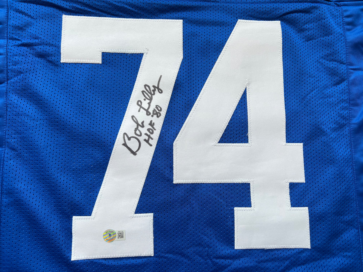 BOB LILLY SIGNED BLUE JERSEY Size XL Dallas Cowboys w/HOF 80 BAS COA