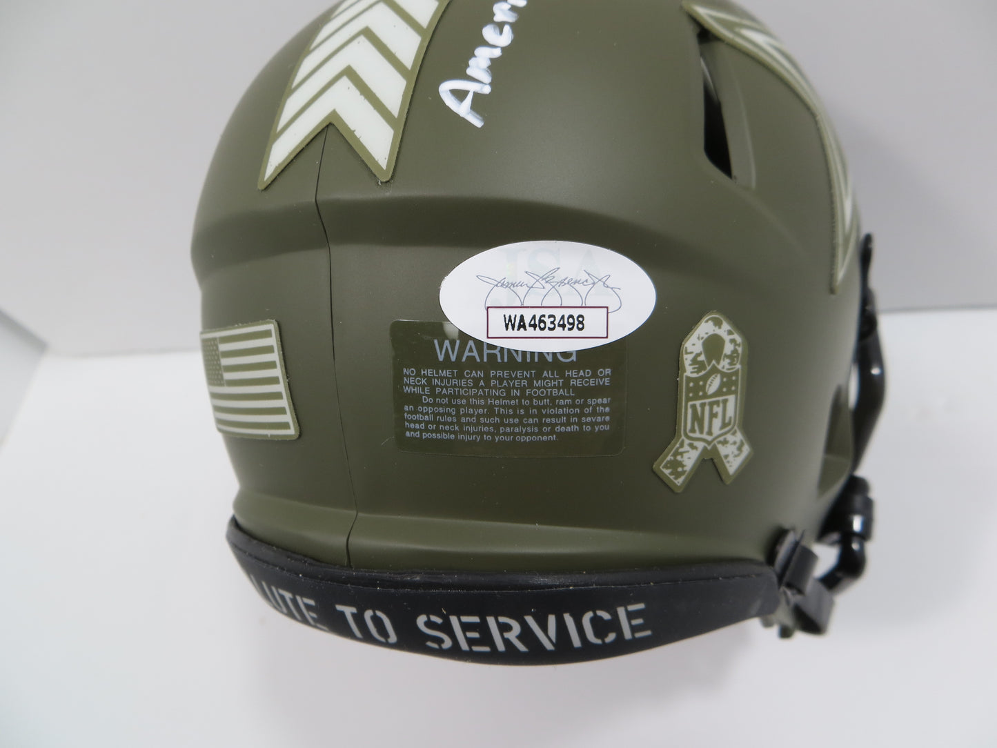 BOB LILLY SIGNED DALLAS COWBOYS MINI Salute to Service HELMET w/2 INSCs JSA COA