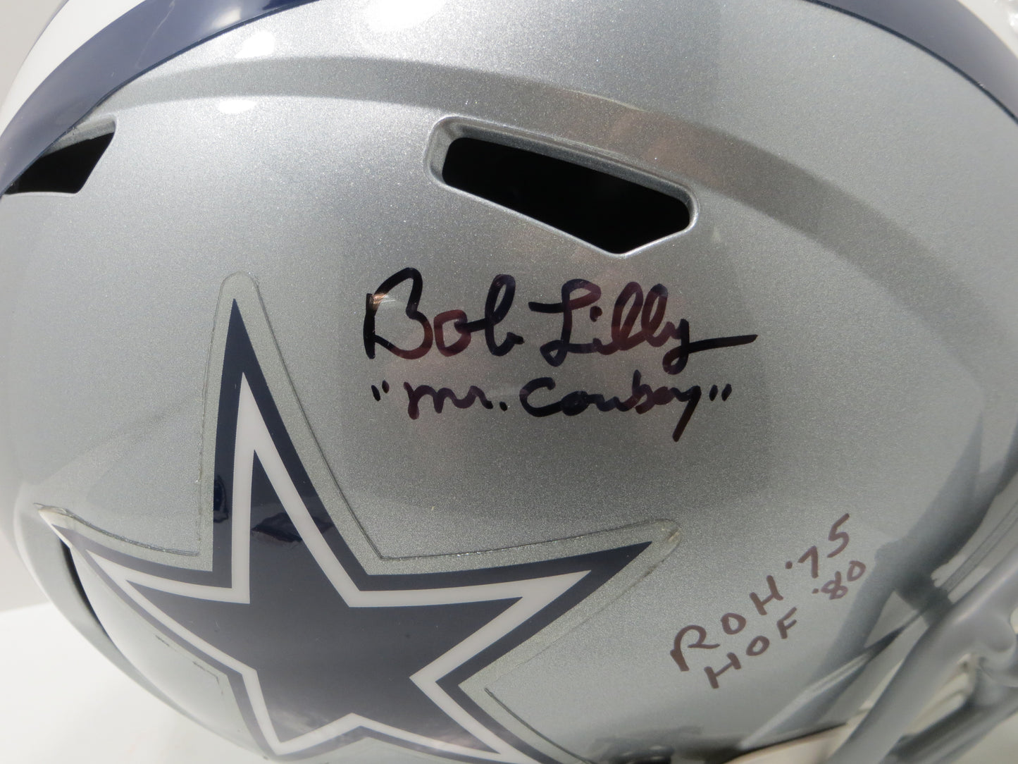 BOB LILLY SIGNED DALLAS COWBOYS RIDDELL FULL SIZE HELMET w/3 INSCs JSA COA