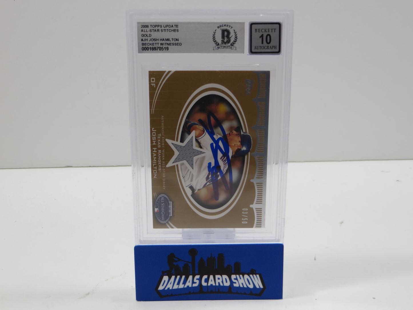 2008 TOPPS UPDATE ALL-STAR STITCHES GOLD #JH JOSH HAMILTON BGS 10 AUTO