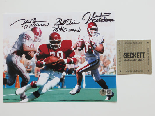 OKLAHOMA OU SOONERS HEISMAN BILLY SIMS STEVE OWENS JASON WHITE SIGNED Custom 8x10 BAS