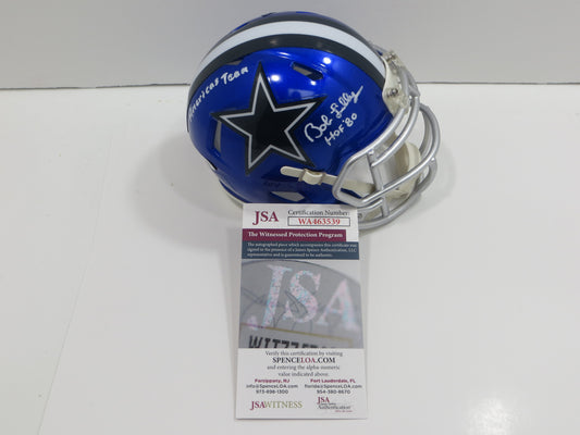 BOB LILLY SIGNED DALLAS COWBOYS MINI FLASH HELMET w/2 INSCs JSA COA