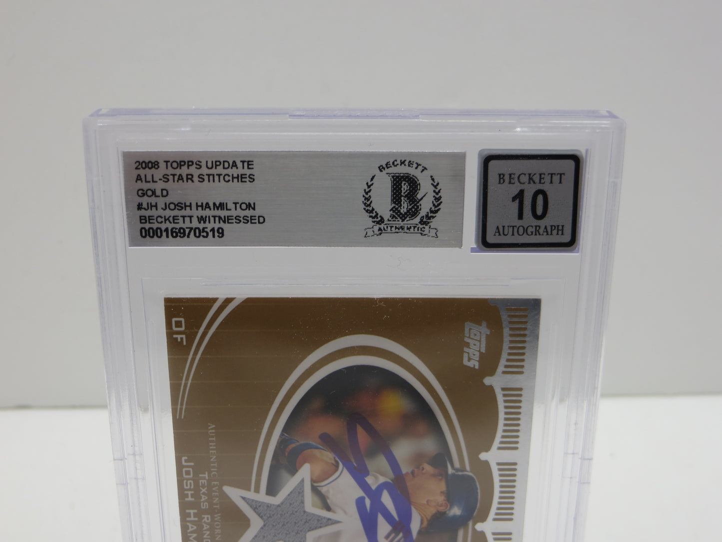 2008 TOPPS UPDATE ALL-STAR STITCHES GOLD #JH JOSH HAMILTON BGS 10 AUTO