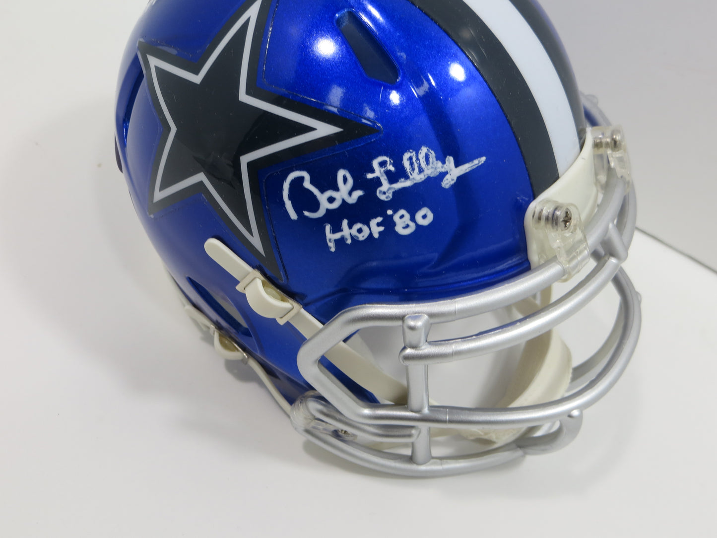 BOB LILLY SIGNED DALLAS COWBOYS MINI FLASH HELMET w/2 INSCs JSA COA