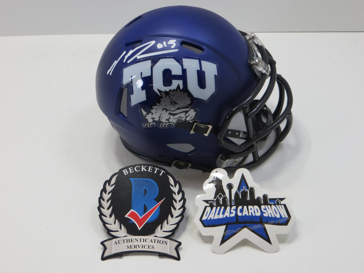 MAX DUGGAN TCU HORNED FROGS SIGNED Purple MINI HELMET BAS