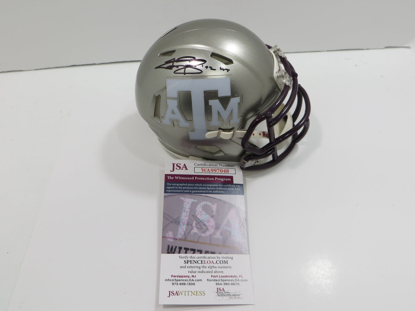 JOHNNY MANZIEL SIGNED TEXAS A&M AGGIES FLASH MINI HELMET w/Heisman JSA COA
