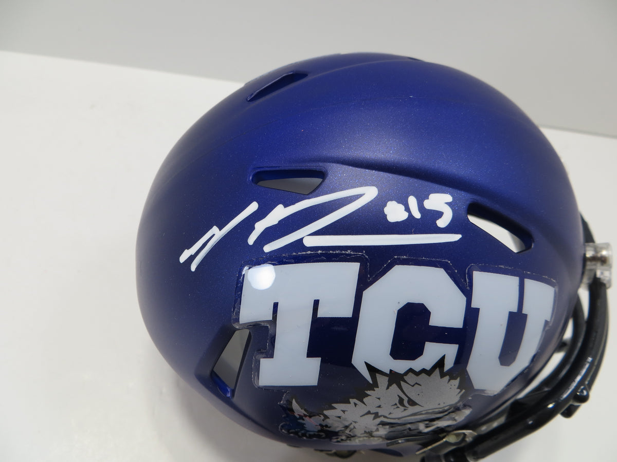 MAX DUGGAN TCU HORNED FROGS SIGNED Purple MINI HELMET BAS