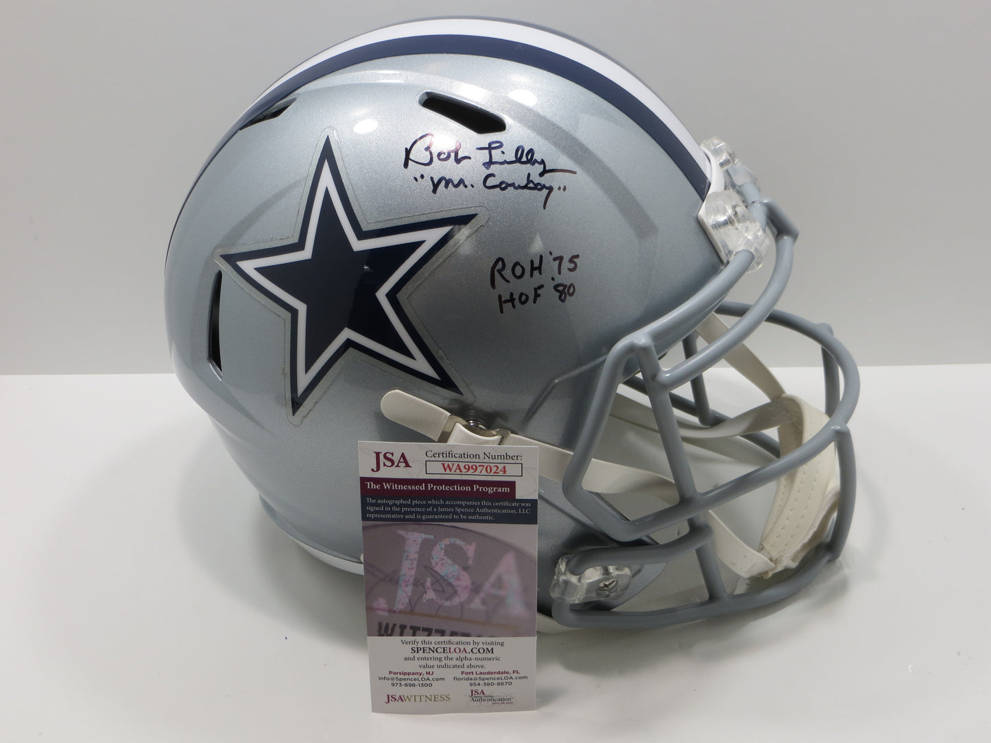 BOB LILLY SIGNED DALLAS COWBOYS RIDDELL FULL SIZE HELMET w/3 INSCs JSA COA
