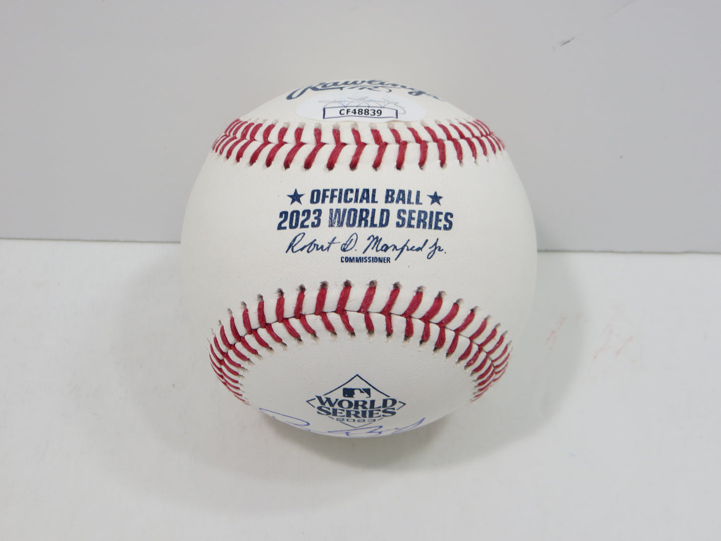 BRUCE BOCHY SIGNED Rawlings 2023 World Series BASEBALL w/INSC Texas Rangers JSA