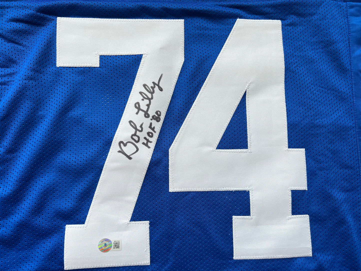 BOB LILLY SIGNED BLUE JERSEY Size XL Dallas Cowboys w/HOF 80 BAS COA