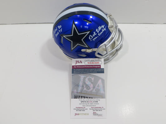 BOB LILLY SIGNED DALLAS COWBOYS MINI FLASH HELMET w/3 INSCs JSA COA