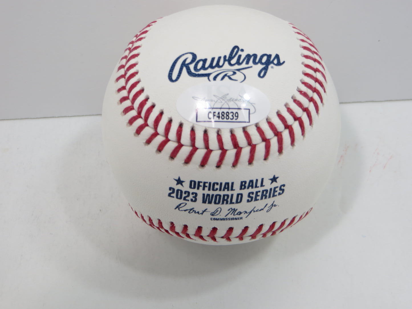 BRUCE BOCHY SIGNED Rawlings 2023 World Series BASEBALL w/INSC Texas Rangers JSA