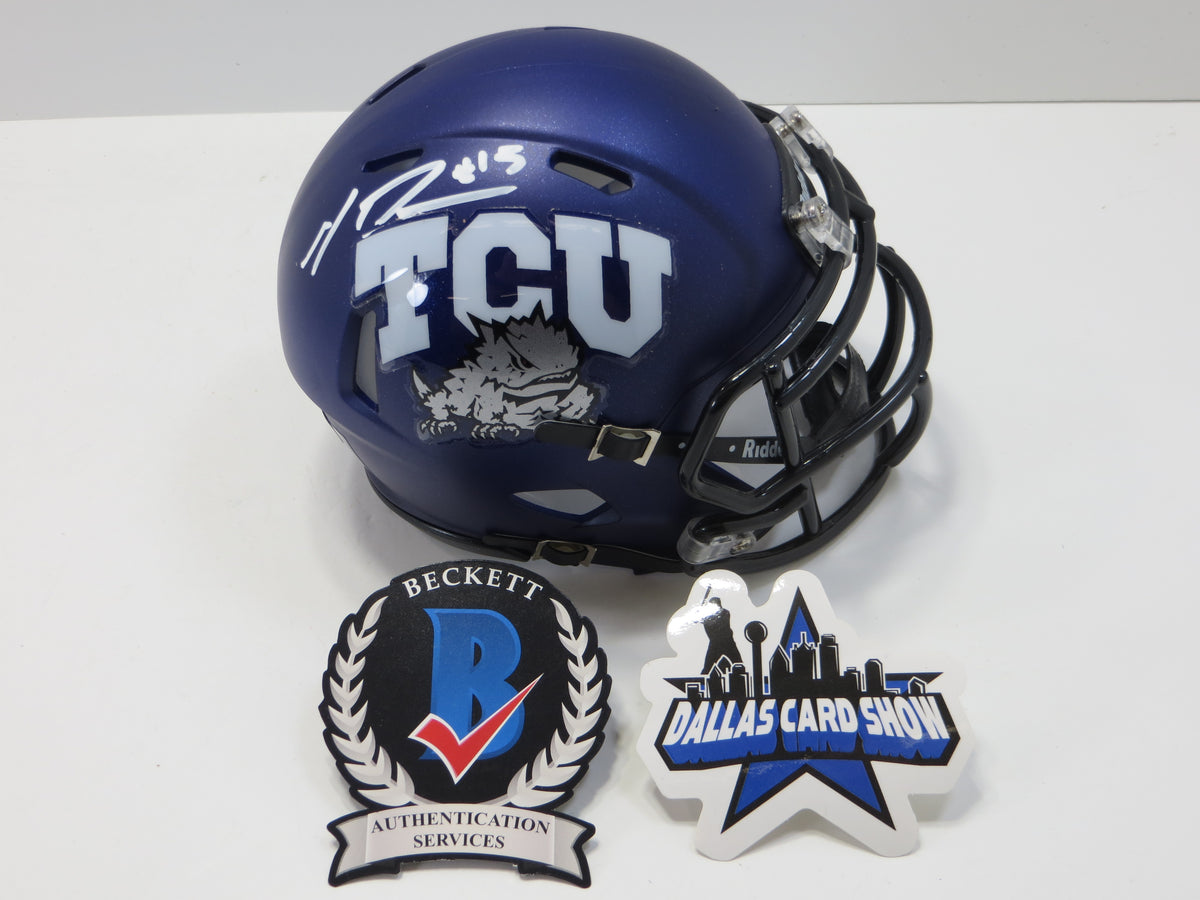 MAX DUGGAN TCU HORNED FROGS SIGNED Purple MINI HELMET BAS