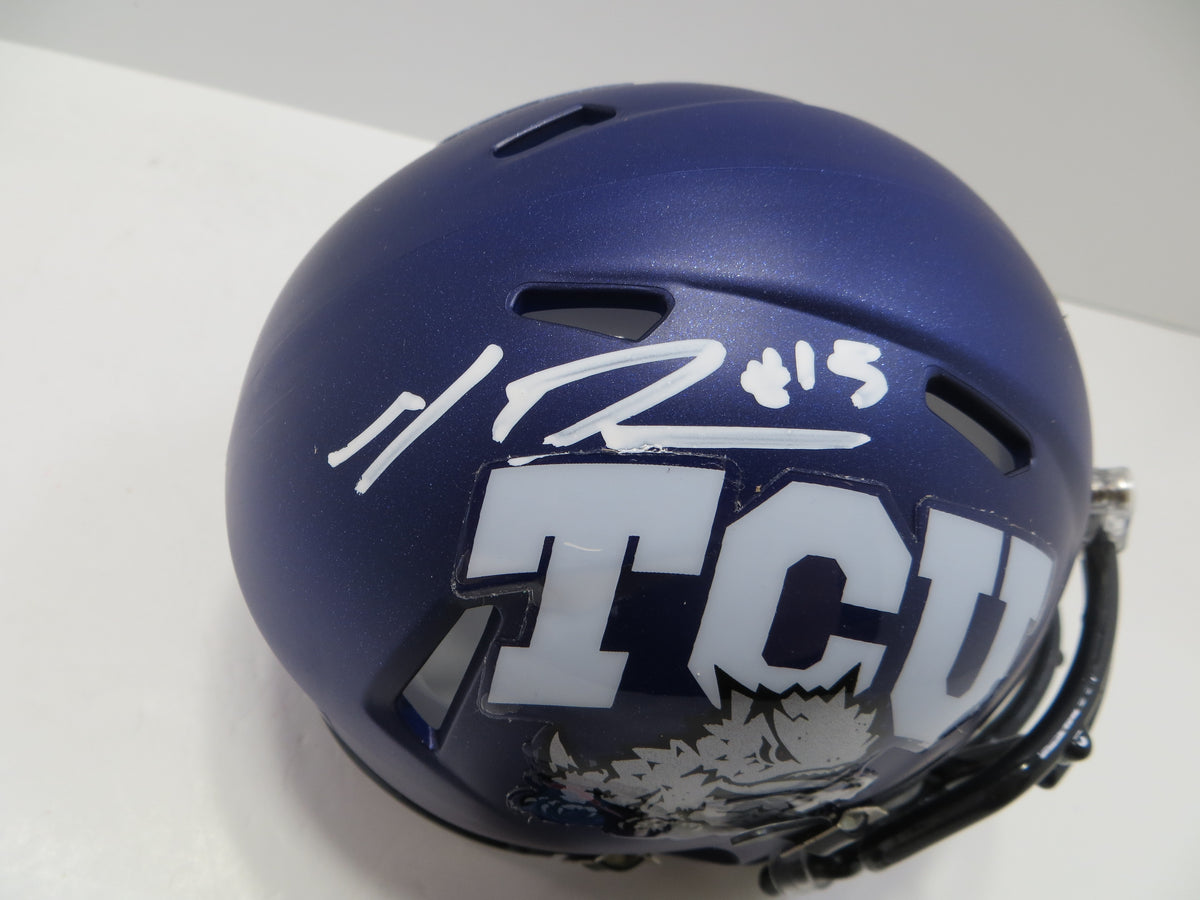 MAX DUGGAN TCU HORNED FROGS SIGNED Purple MINI HELMET BAS