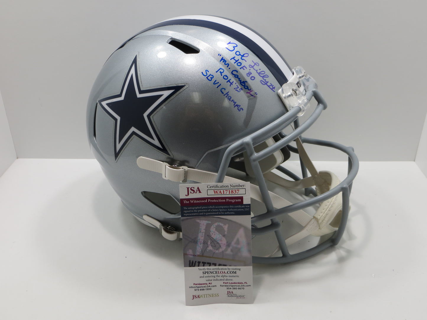 BOB LILLY SIGNED DALLAS COWBOYS RIDDELL FULL SIZE HELMET w/4 INSCs JSA COA