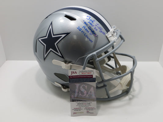 BOB LILLY SIGNED DALLAS COWBOYS RIDDELL FULL SIZE HELMET w/4 INSCs JSA COA