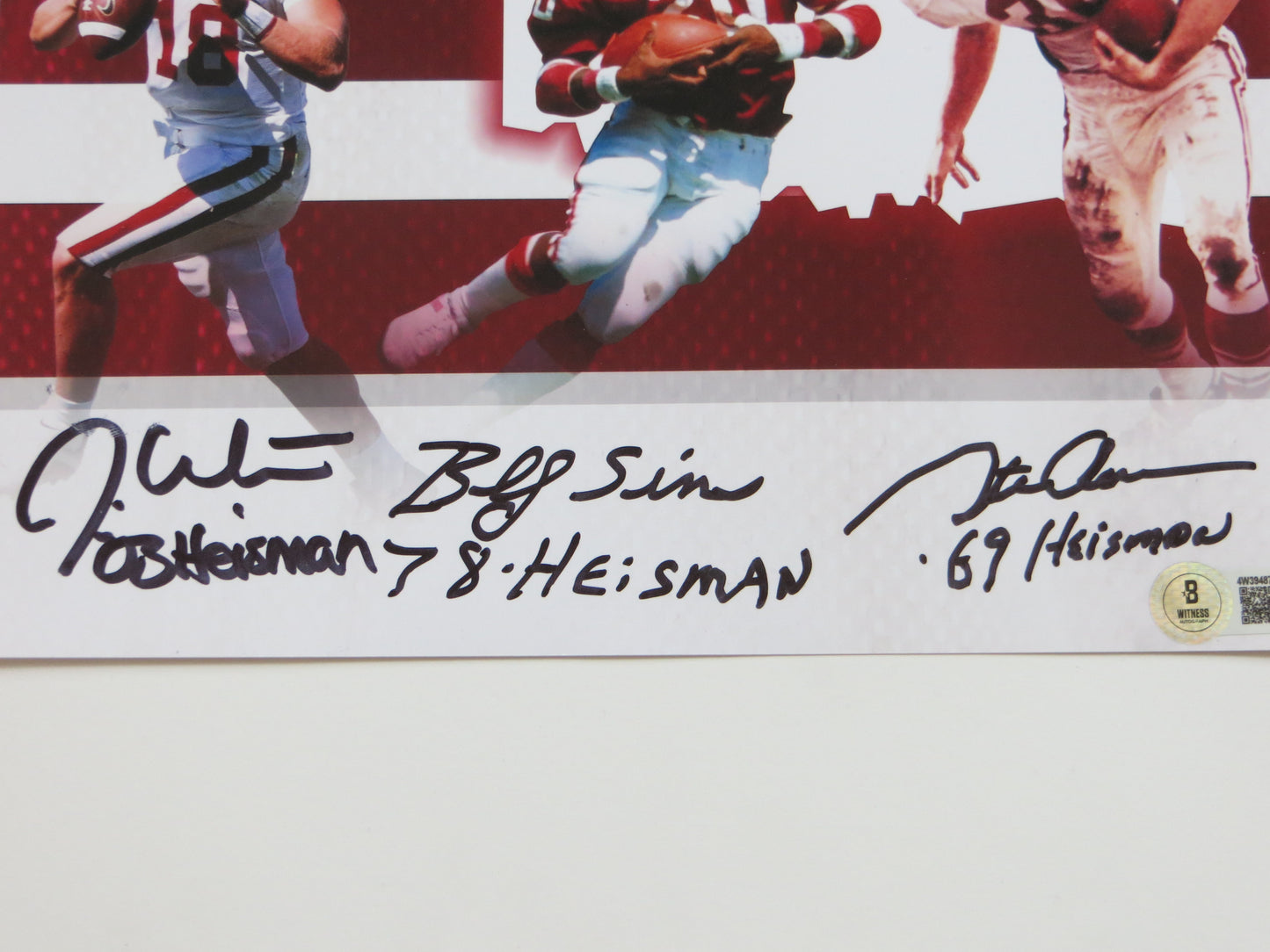 OKLAHOMA SOONERS HEISMAN BILLY SIMS STEVE OWENS JASON WHITE SIGNED 8x10 BAS