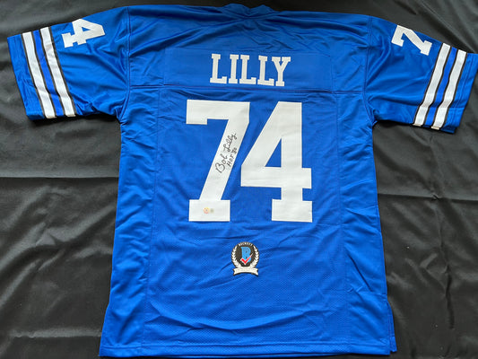 BOB LILLY SIGNED BLUE JERSEY Size XL Dallas Cowboys w/HOF 80 BAS COA