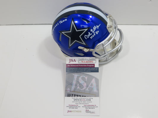 BOB LILLY SIGNED DALLAS COWBOYS MINI FLASH HELMET w/2 INSCs JSA COA