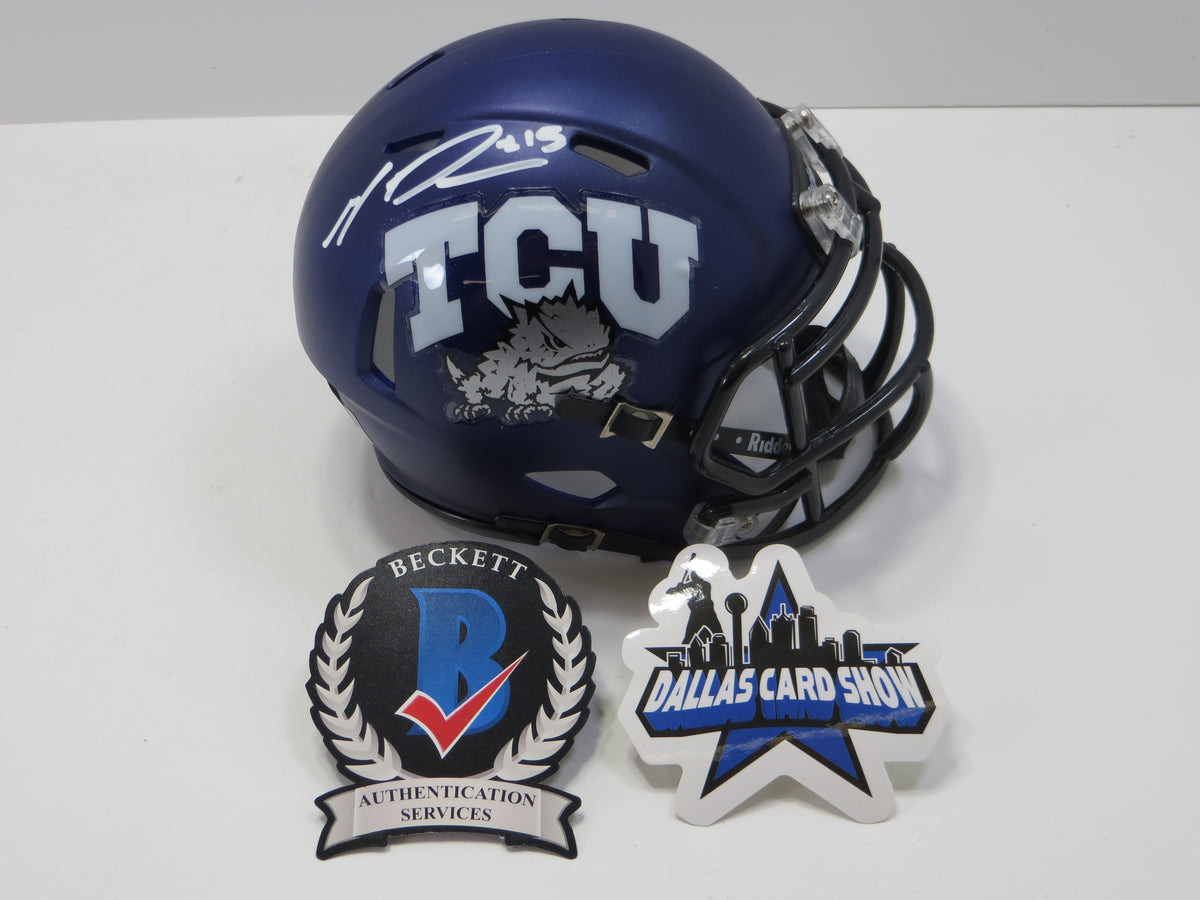 MAX DUGGAN TCU HORNED FROGS SIGNED Purple MINI HELMET BAS