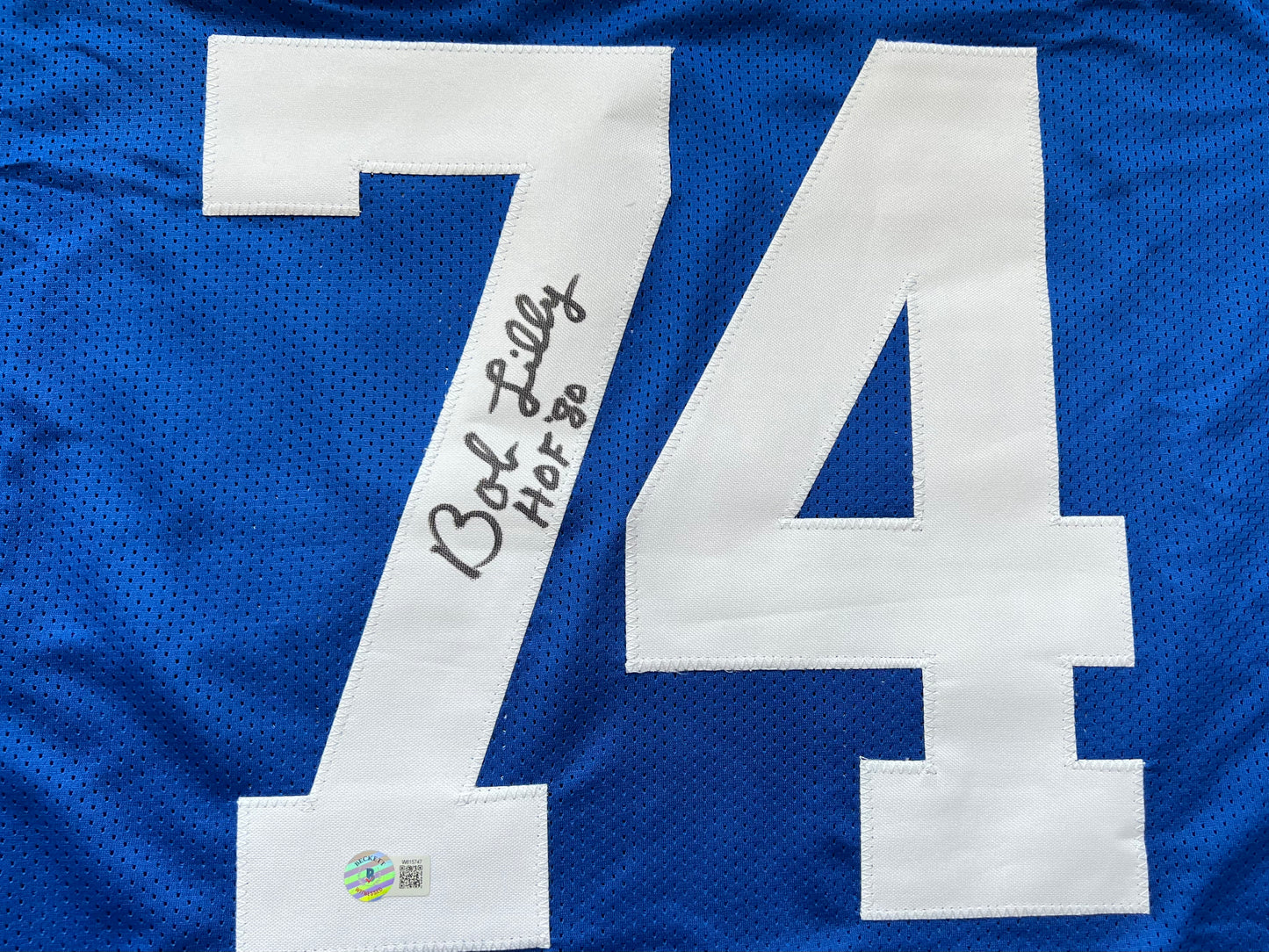 BOB LILLY SIGNED BLUE JERSEY Size XL Dallas Cowboys w/HOF 80 BAS COA