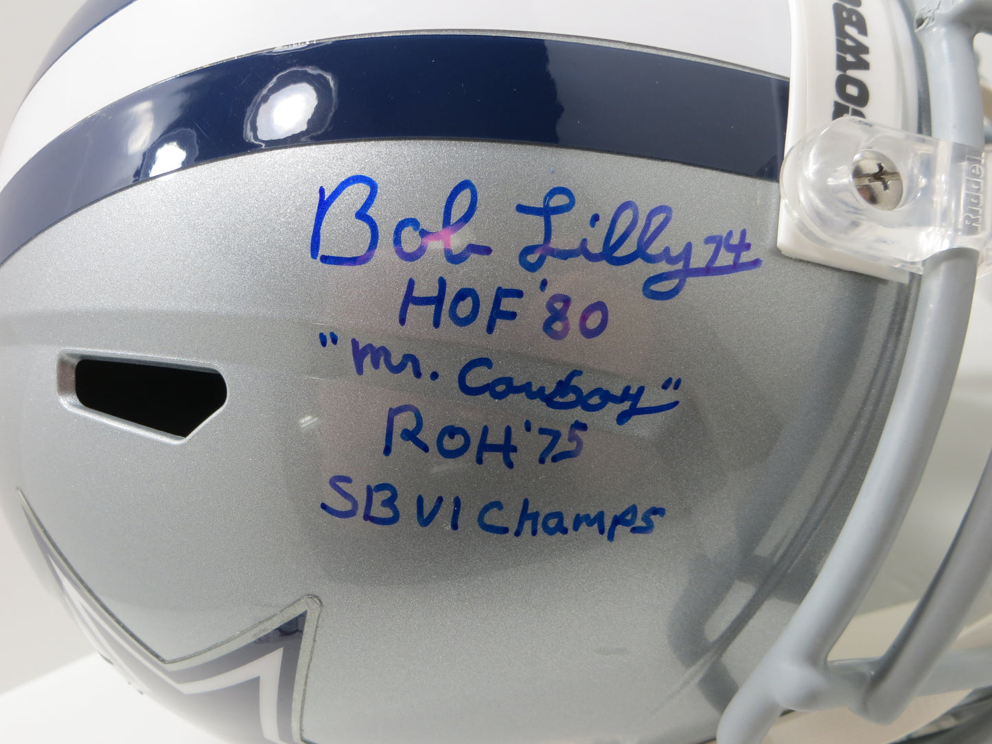 BOB LILLY SIGNED DALLAS COWBOYS RIDDELL FULL SIZE HELMET w/4 INSCs JSA COA