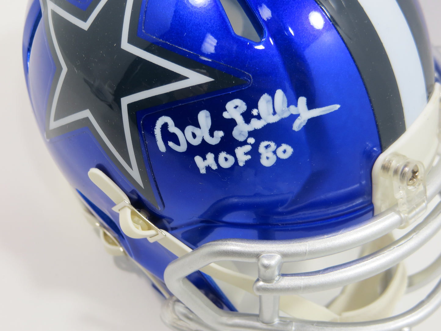 BOB LILLY SIGNED DALLAS COWBOYS MINI FLASH HELMET w/2 INSCs JSA COA