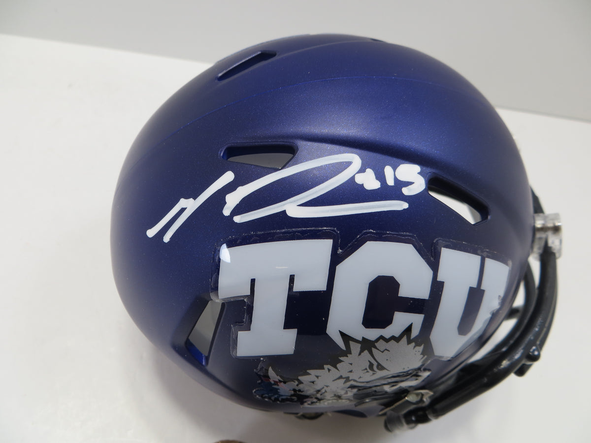MAX DUGGAN TCU HORNED FROGS SIGNED Purple MINI HELMET BAS