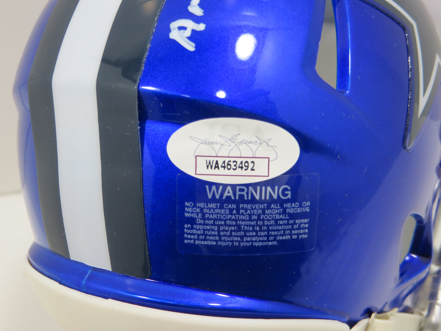BOB LILLY SIGNED DALLAS COWBOYS MINI FLASH HELMET w/2 INSCs JSA COA