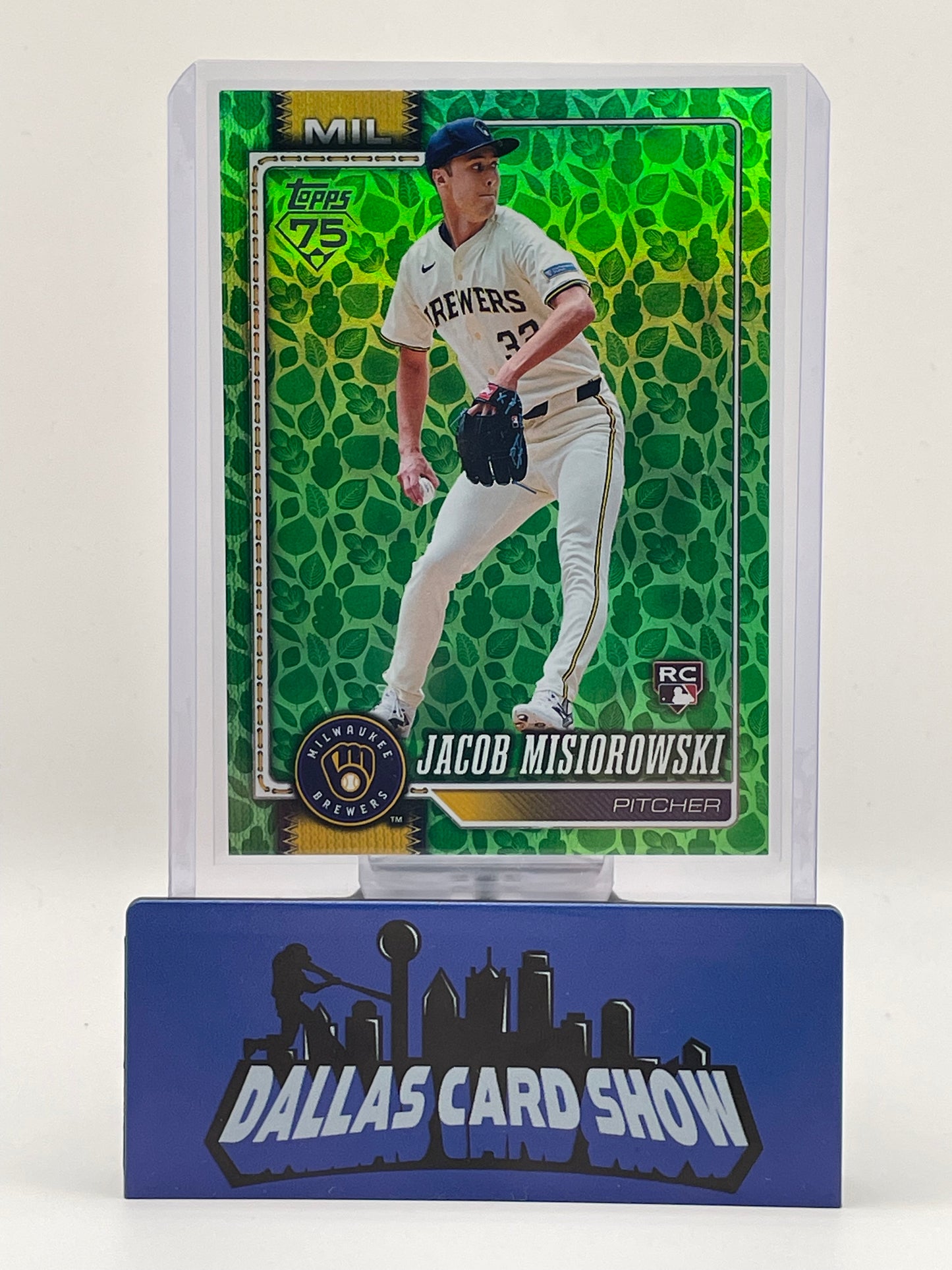 2026 Topps Jacob Misiorowski Rookie #10 Holiday Green Leaf Foil Brewers RC