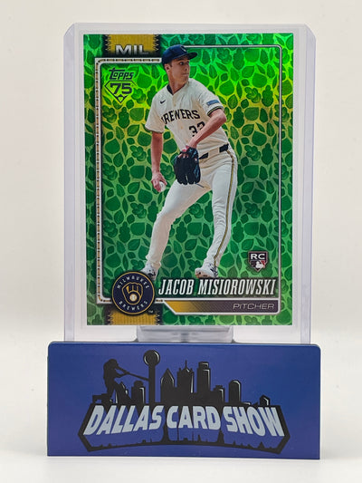 2026 Topps Jacob Misiorowski Rookie #10 Holiday Green Leaf Foil Brewers RC