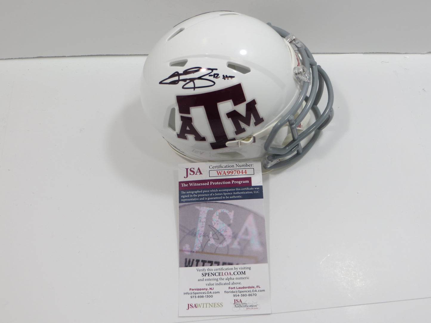 JOHNNY MANZIEL SIGNED TEXAS A&M AGGIES WHITE MINI HELMET w/Heisman JSA COA