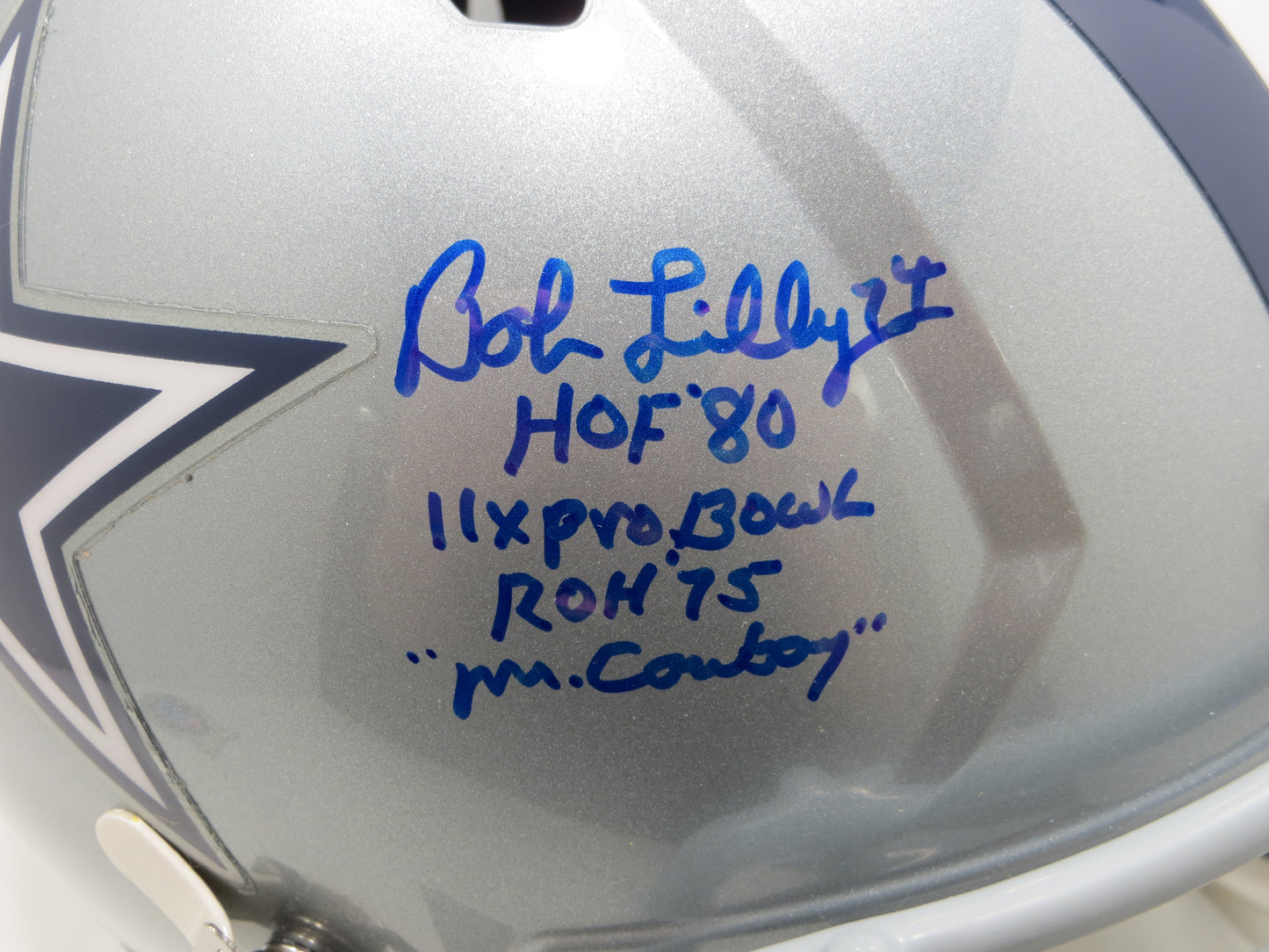 BOB LILLY SIGNED DALLAS COWBOYS RIDDELL FULL SIZE HELMET w/4 INSCs 11ProBowl JSA
