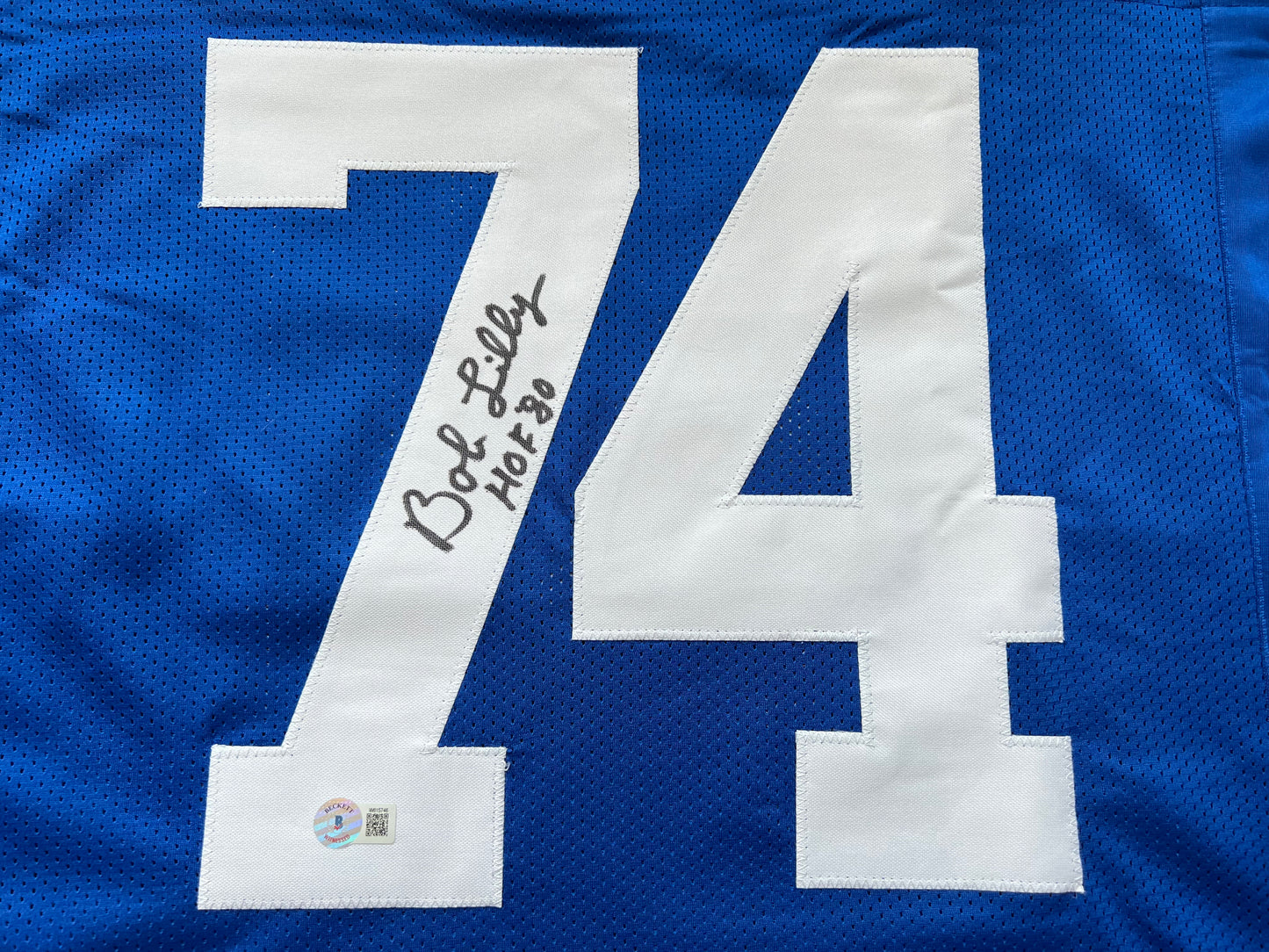 BOB LILLY SIGNED BLUE JERSEY Size XL Dallas Cowboys w/HOF 80 BAS COA