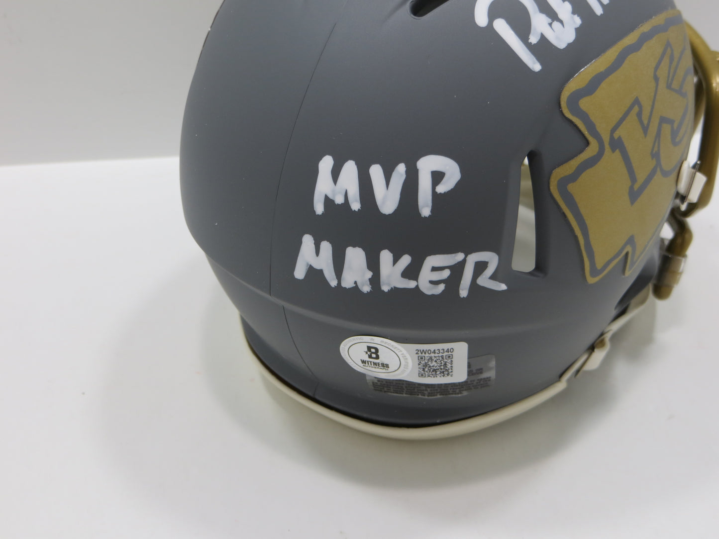 PAT PATRICK MAHOMES SR. KANSAS CITY CHIEFS SIGNED SLATE HELMET w/THE OG BAS