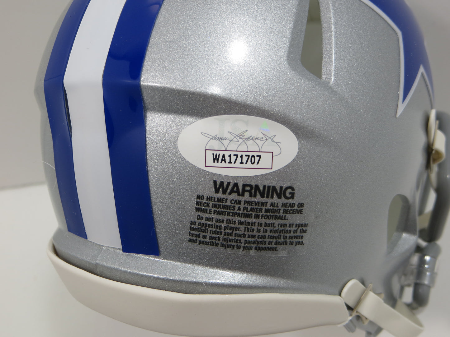 BOB LILLY SIGNED DALLAS COWBOYS MINI SILVER THROWBACK HELMET w/3 INSCs JSA