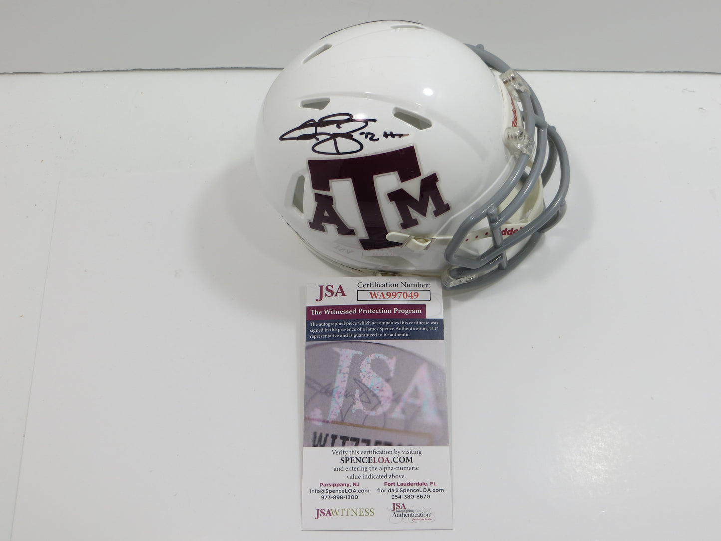 JOHNNY MANZIEL SIGNED TEXAS A&M AGGIES WHITE MINI HELMET w/Heisman JSA COA