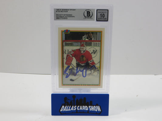ED BELFOUR SIGNED 1990-91 Bowman Tiffany #7 BAS BGS AUTO 10 Blackhawks Stars