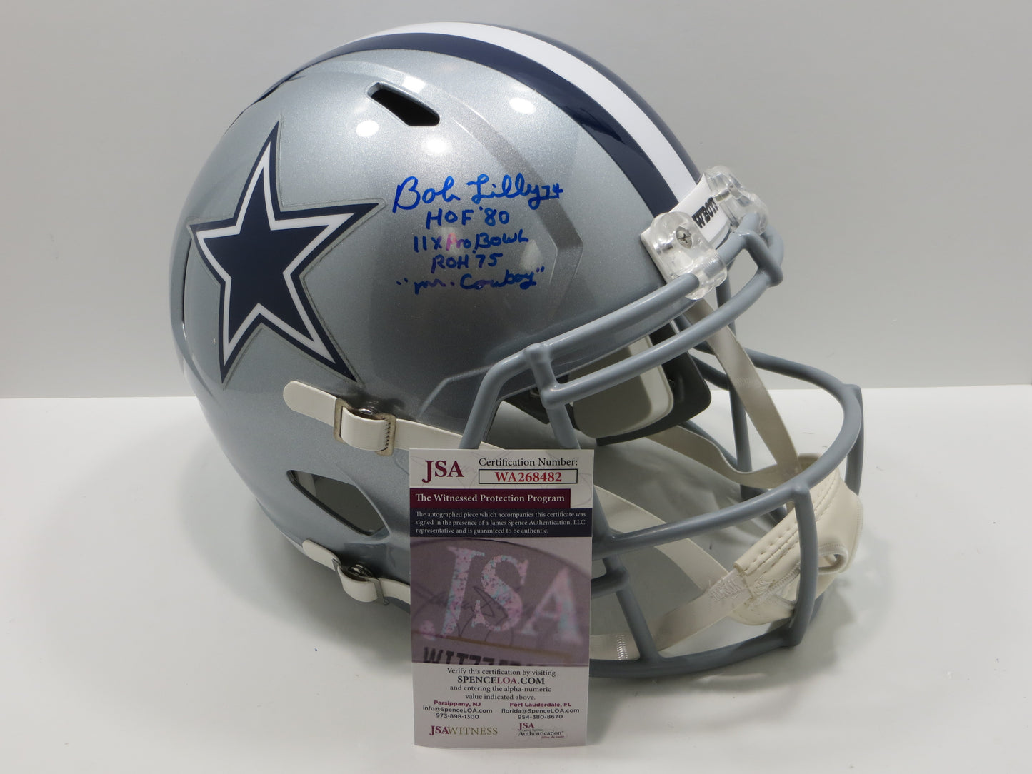 BOB LILLY SIGNED DALLAS COWBOYS RIDDELL FULL SIZE HELMET w/4 INSCs 11ProBowl JSA