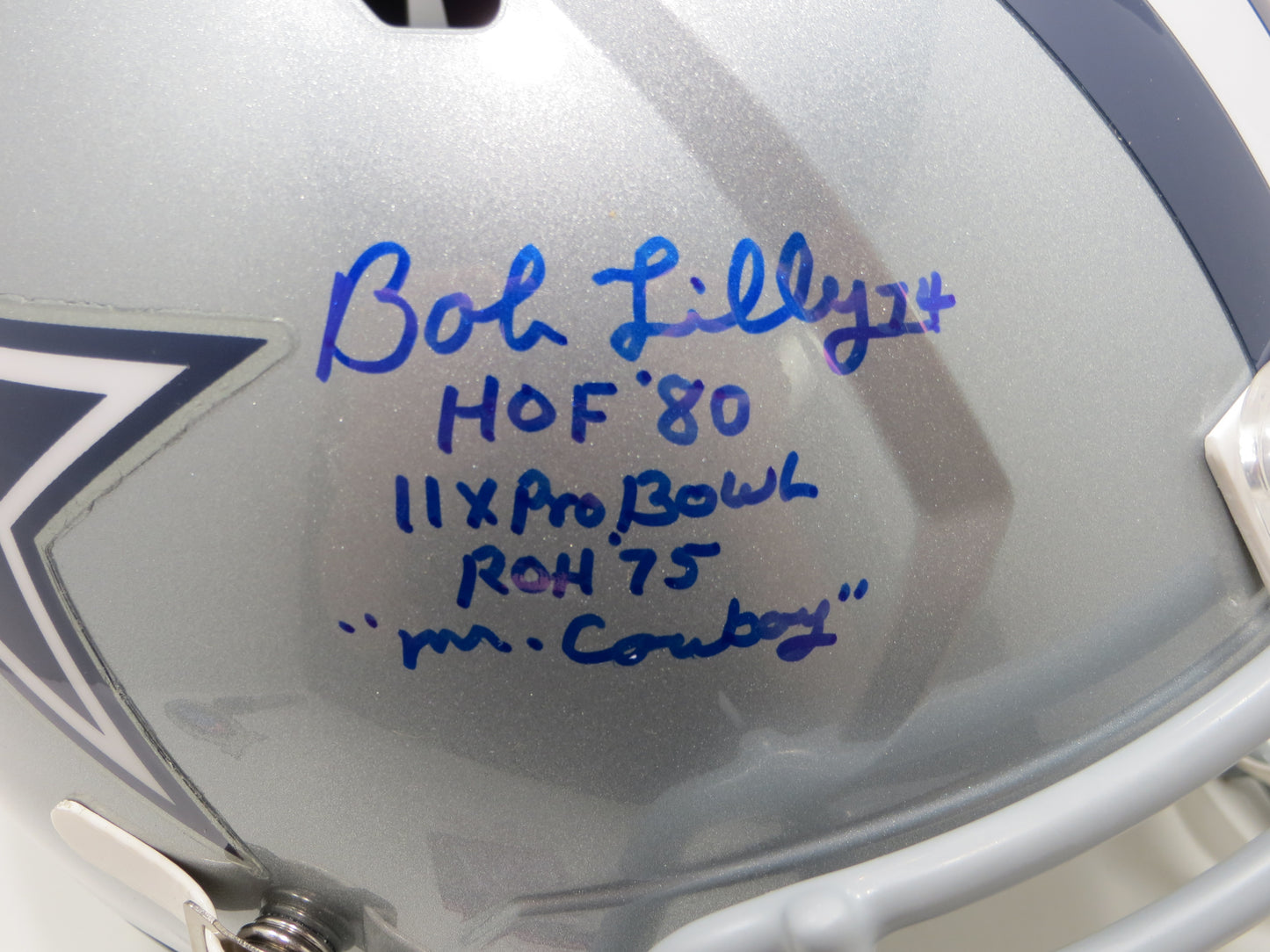 BOB LILLY SIGNED DALLAS COWBOYS RIDDELL FULL SIZE HELMET w/4 INSCs 11ProBowl JSA