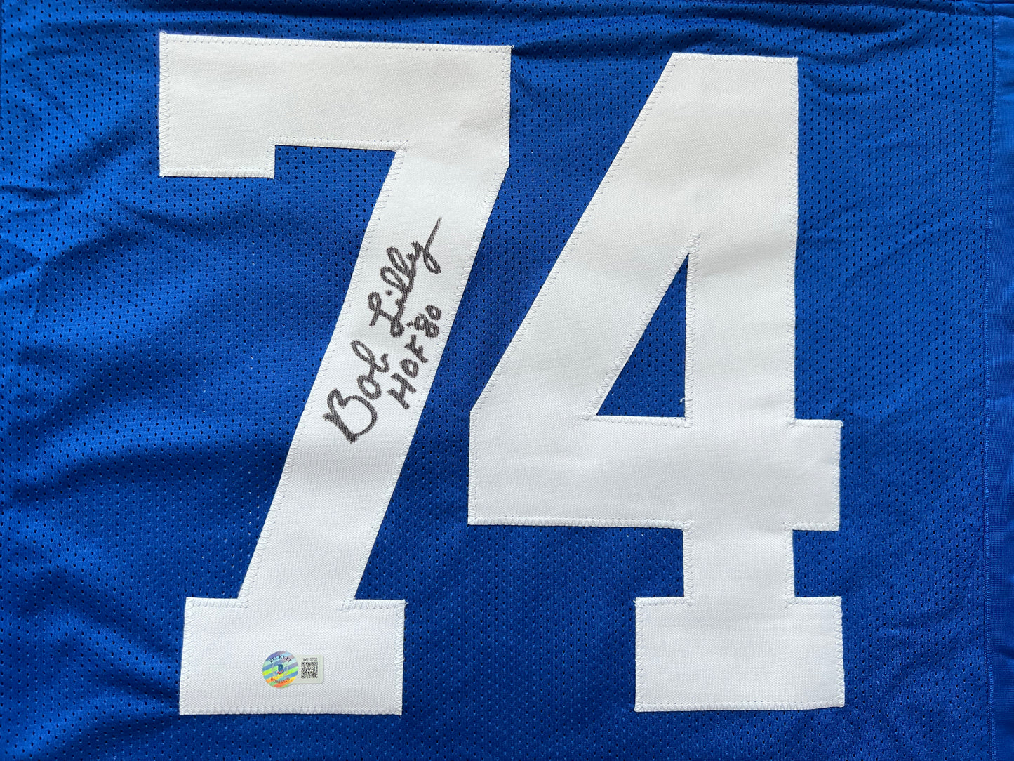 BOB LILLY SIGNED BLUE JERSEY Size XL Dallas Cowboys w/HOF 80 BAS COA
