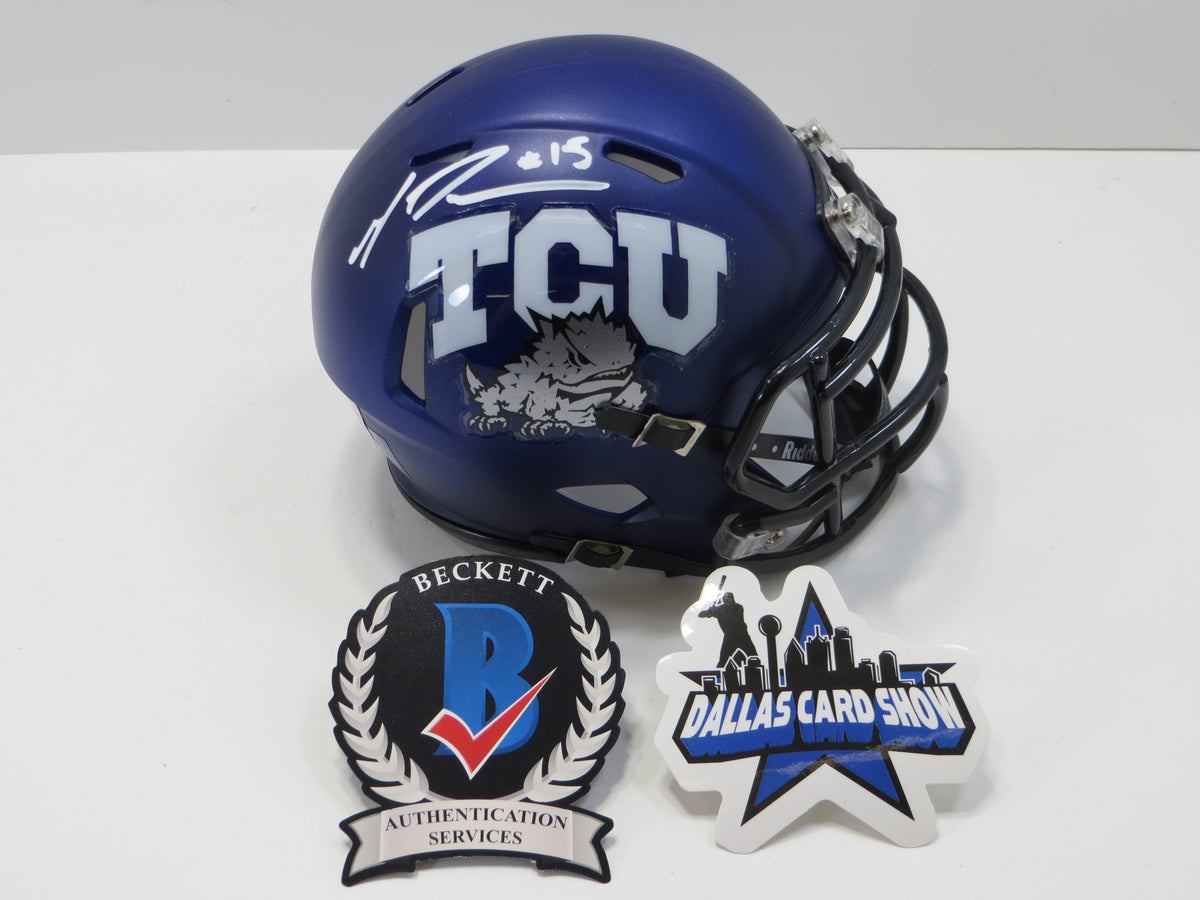 MAX DUGGAN TCU HORNED FROGS SIGNED Purple MINI HELMET BAS