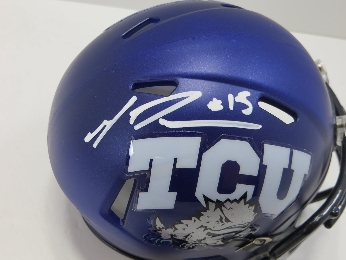 MAX DUGGAN TCU HORNED FROGS SIGNED Purple MINI HELMET BAS