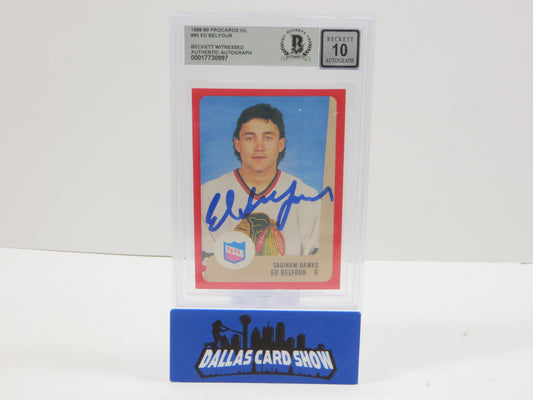 ED BELFOUR SIGNED 1988-89 ProCards IHL #95 BAS BGS Slab AUTO 10 Blackhawks
