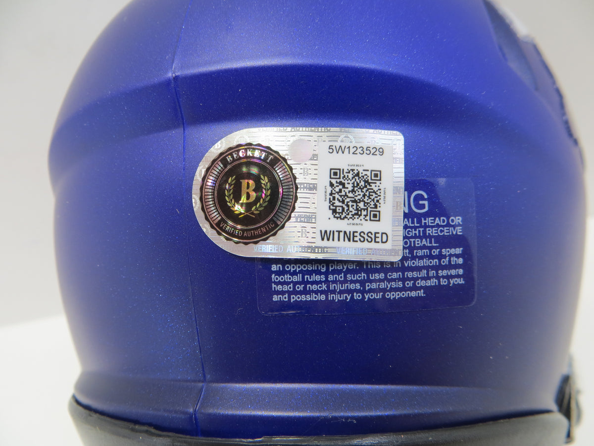 MAX DUGGAN TCU HORNED FROGS SIGNED Purple MINI HELMET BAS
