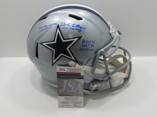 BOB LILLY SIGNED DALLAS COWBOYS RIDDELL FULL SIZE HELMET w/6 INSCs JSA COA